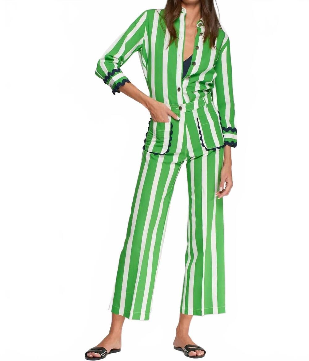NEW VILAGALLO diana straight leg pants in green/white